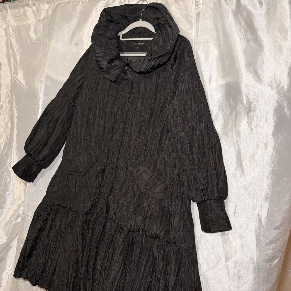 Samuel Dong Black Crinkle Textured Ruffle Collard Bubble Hem Avant Garde Medium - Picture 2 of 11
